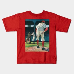 Vintage Sports Baseball Players with a  Pitcher on the Mound Kids T-Shirt